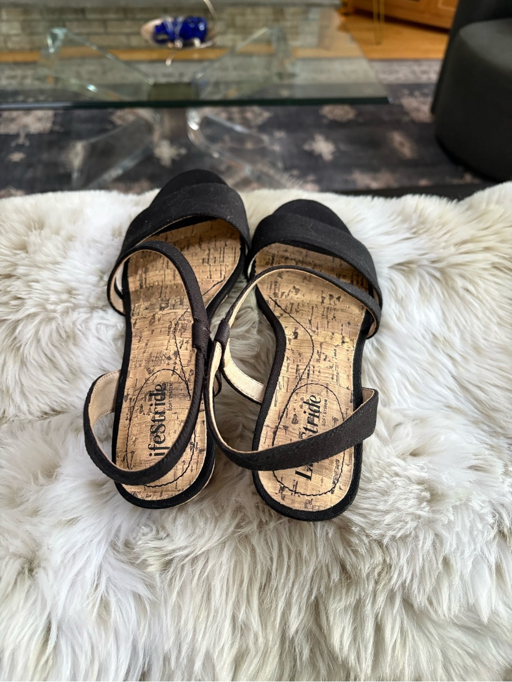 Black Cork Insole Strappy Sandals - Women